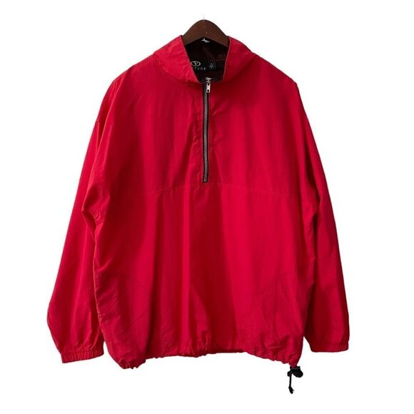 Vantage Red Quarter Zip Pullover Windbreaker Mens Size Large Pockets Made in USA - Picture 1 of 9